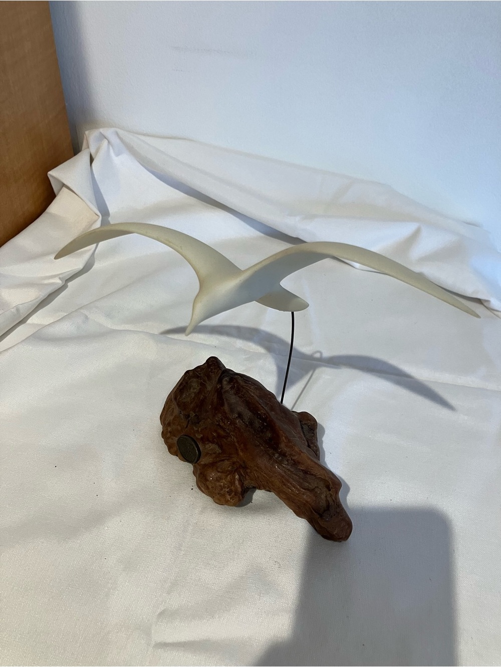 John Perry White Seagull Sculpture on Wood Base